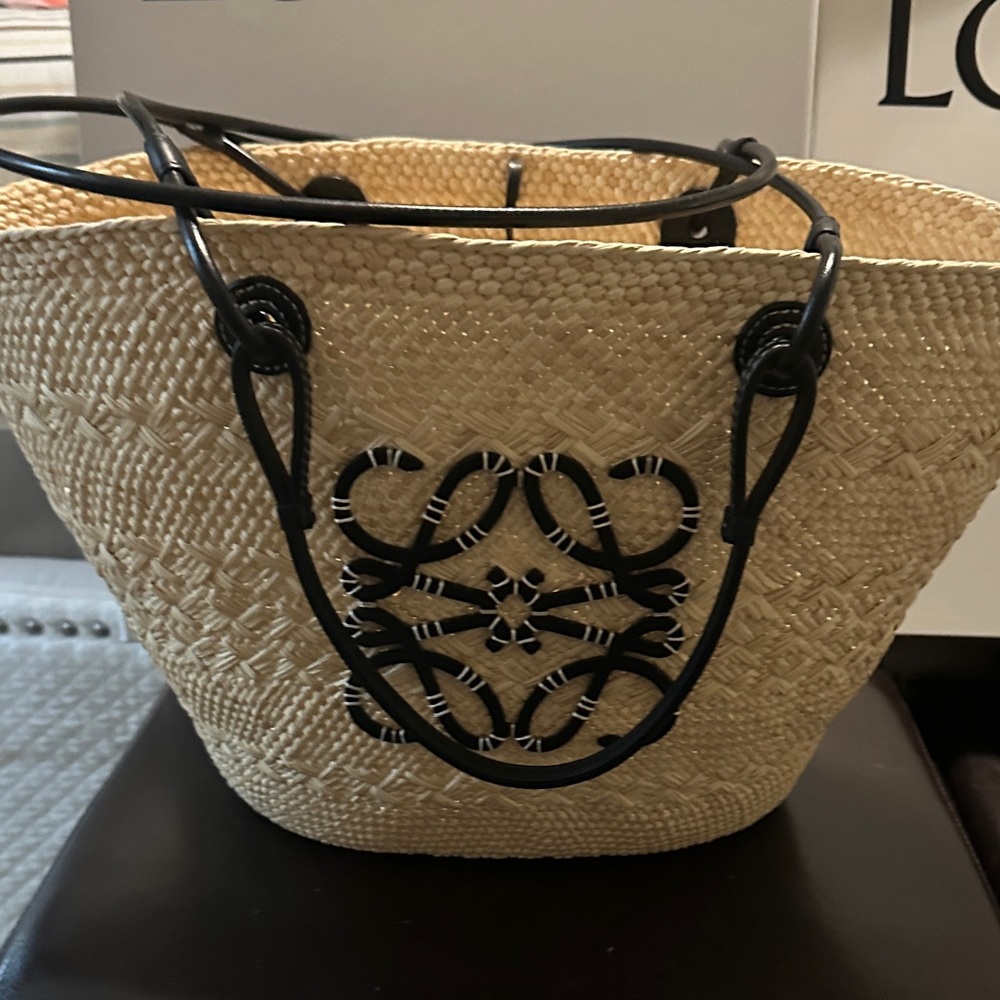 Loewe Natural Straw Tote with Black Detailing
